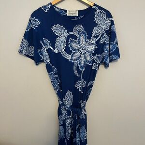 Ralph Lauren 1981 Roughwear Blue Floral Maxi Dress Medium Vintage USA